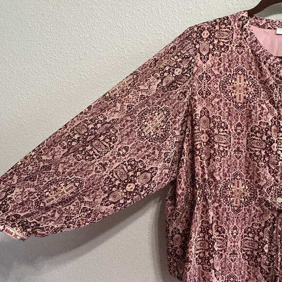 Madewell Kaleidoscope Drawstring Button-Up Blouse Boho Fall Top Size Large - Picture 5 of 9